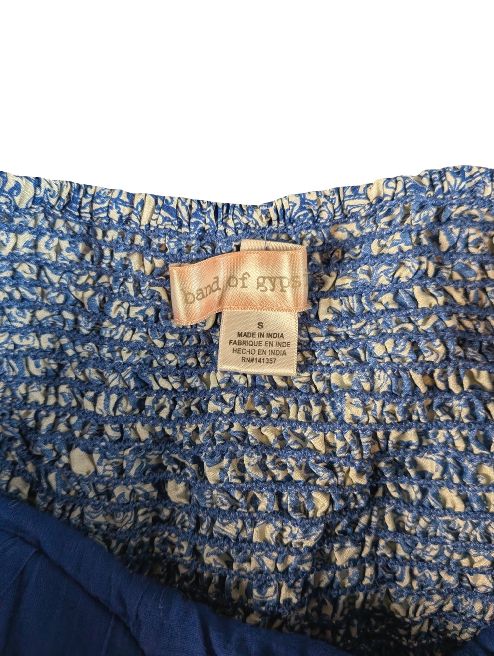 Band Of Gypsies Blue and White Paisley Strapless  Dress Size S Flowy Boho - Picture 6 of 6